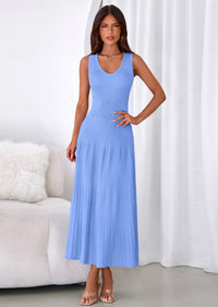 PRETTYGARDEN Women's Summer Casual Dresses Spring Sleeveless V Neck Midi Business Work A Line Pleated Cocktail Dress PRETTYGARDEN