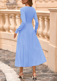 PRETTYGARDEN Women's Long Sleeve Midi Sweater Dress Fall Crewneck Knit A Line Pleated Wedding Guest Winter Dresses