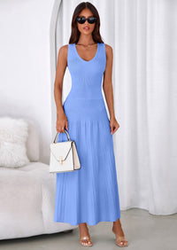 PRETTYGARDEN Women's Summer Casual Dresses Spring Sleeveless V Neck Midi Business Work A Line Pleated Cocktail Dress PRETTYGARDEN