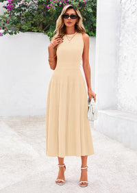 PRETTYGARDEN Spring Casual Dresses for Women Summer Business Work Midi Sleeveless A Line Pleated Cocktail Dress