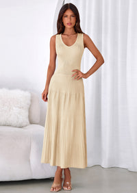 PRETTYGARDEN Women's Summer Casual Dresses Spring Sleeveless V Neck Midi Business Work A Line Pleated Cocktail Dress PRETTYGARDEN