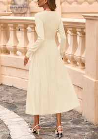 PRETTYGARDEN Women's Long Sleeve Midi Sweater Dress Fall Crewneck Knit A Line Pleated Wedding Guest Winter Dresses