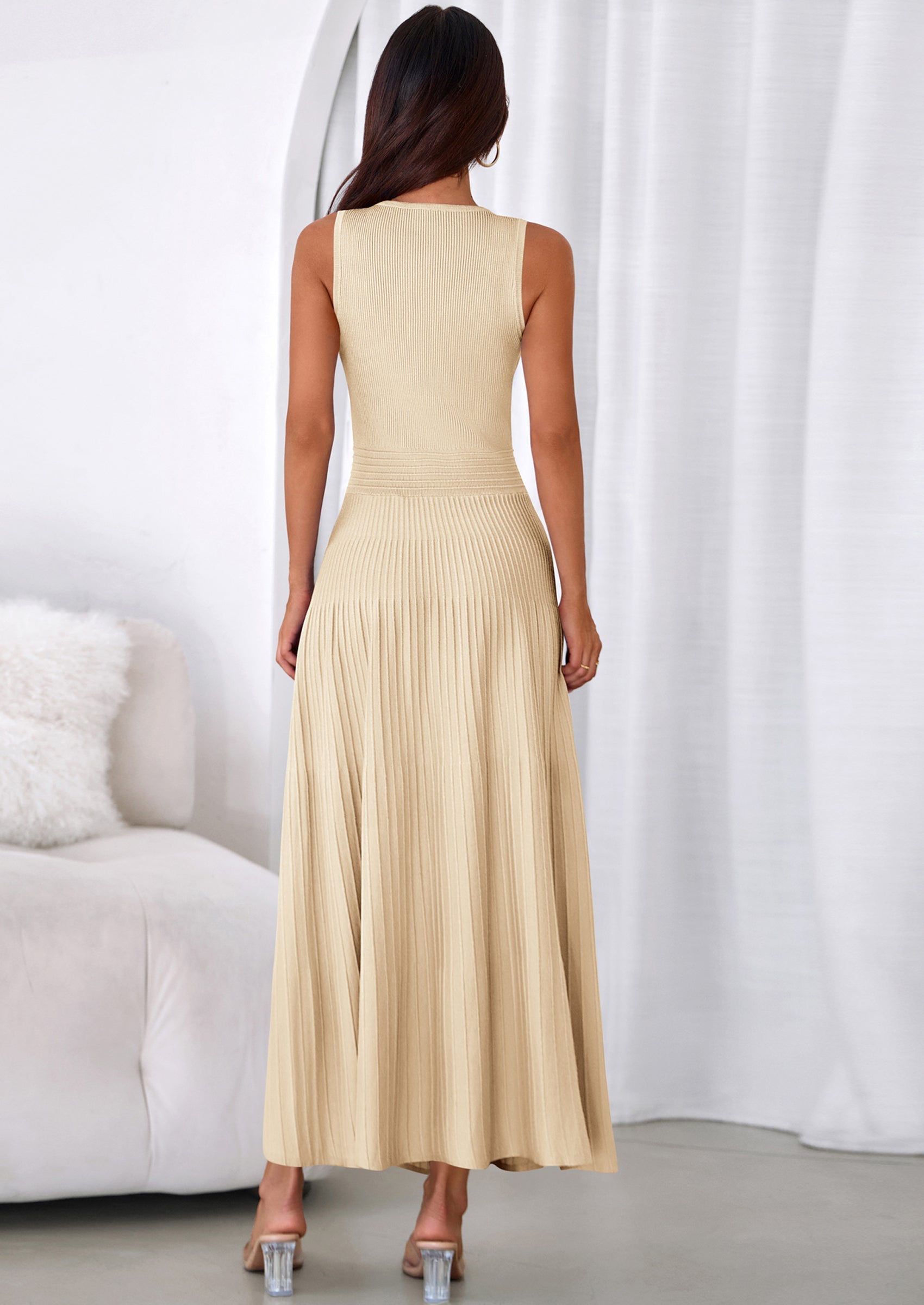 PRETTYGARDEN Women's Summer Casual Dresses Spring Sleeveless V Neck Midi Business Work A Line Pleated Cocktail Dress PRETTYGARDEN