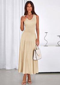 PRETTYGARDEN Women's Summer Casual Dresses Spring Sleeveless V Neck Midi Business Work A Line Pleated Cocktail Dress PRETTYGARDEN