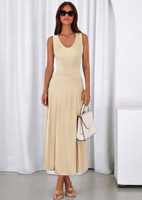 PRETTYGARDEN Women's Summer Casual Dresses Spring Sleeveless V Neck Midi Business Work A Line Pleated Cocktail Dress PRETTYGARDEN