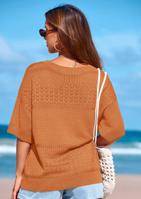 PRETTYGARDEN Women's Short Sleeve Sweater Tops Spring Summer Casual V Neck Ribbed Knit Trendy Eyelet Blouse T Shirts PRETTYGARDEN