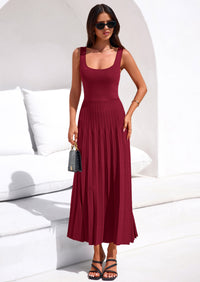 PRETTYGARDEN Spring Dresses for Women 2026 Summer Casual Sleeveless Square Neck A Line Knit Pleated Midi Cocktail Party Dress PRETTYGARDEN