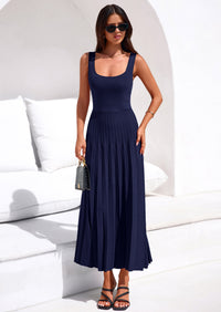 PRETTYGARDEN Spring Dresses for Women 2026 Summer Casual Sleeveless Square Neck A Line Knit Pleated Midi Cocktail Party Dress PRETTYGARDEN