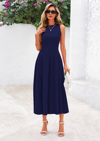 PRETTYGARDEN Spring Casual Dresses for Women Summer Business Work Midi Sleeveless A Line Pleated Cocktail Dress