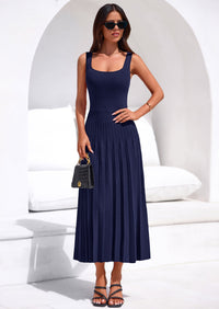 PRETTYGARDEN Spring Dresses for Women 2026 Summer Casual Sleeveless Square Neck A Line Knit Pleated Midi Cocktail Party Dress PRETTYGARDEN