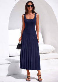 PRETTYGARDEN Spring Dresses for Women 2026 Summer Casual Sleeveless Square Neck A Line Knit Pleated Midi Cocktail Party Dress PRETTYGARDEN