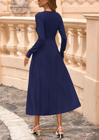 PRETTYGARDEN Women's Long Sleeve Midi Sweater Dress Fall Crewneck Knit A Line Pleated Wedding Guest Winter Dresses