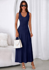 PRETTYGARDEN Women's Summer Casual Dresses Spring Sleeveless V Neck Midi Business Work A Line Pleated Cocktail Dress PRETTYGARDEN