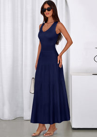 PRETTYGARDEN Women's Summer Casual Dresses Spring Sleeveless V Neck Midi Business Work A Line Pleated Cocktail Dress PRETTYGARDEN