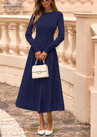PRETTYGARDEN Women's Long Sleeve Midi Sweater Dress Fall Crewneck Knit A Line Pleated Wedding Guest Winter Dresses