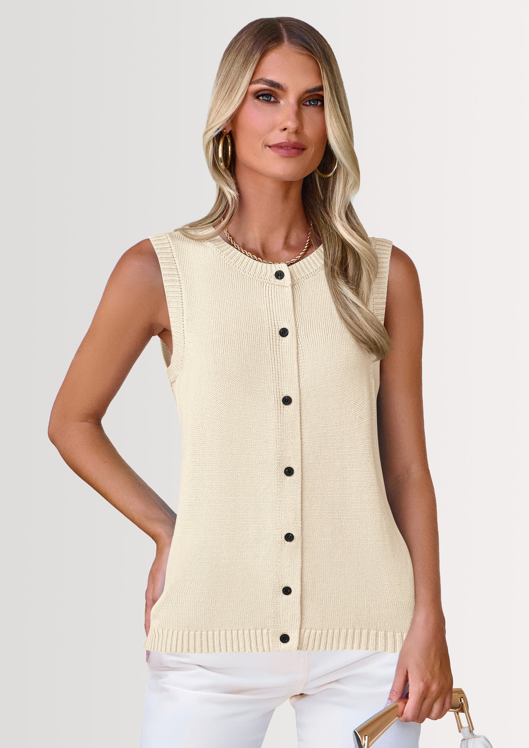 PRETTYGARDEN Sweater Vest Women Spring Summer Casual Lightweight Knit Sleeveless Button Down Tank Tops Trendy Clothes