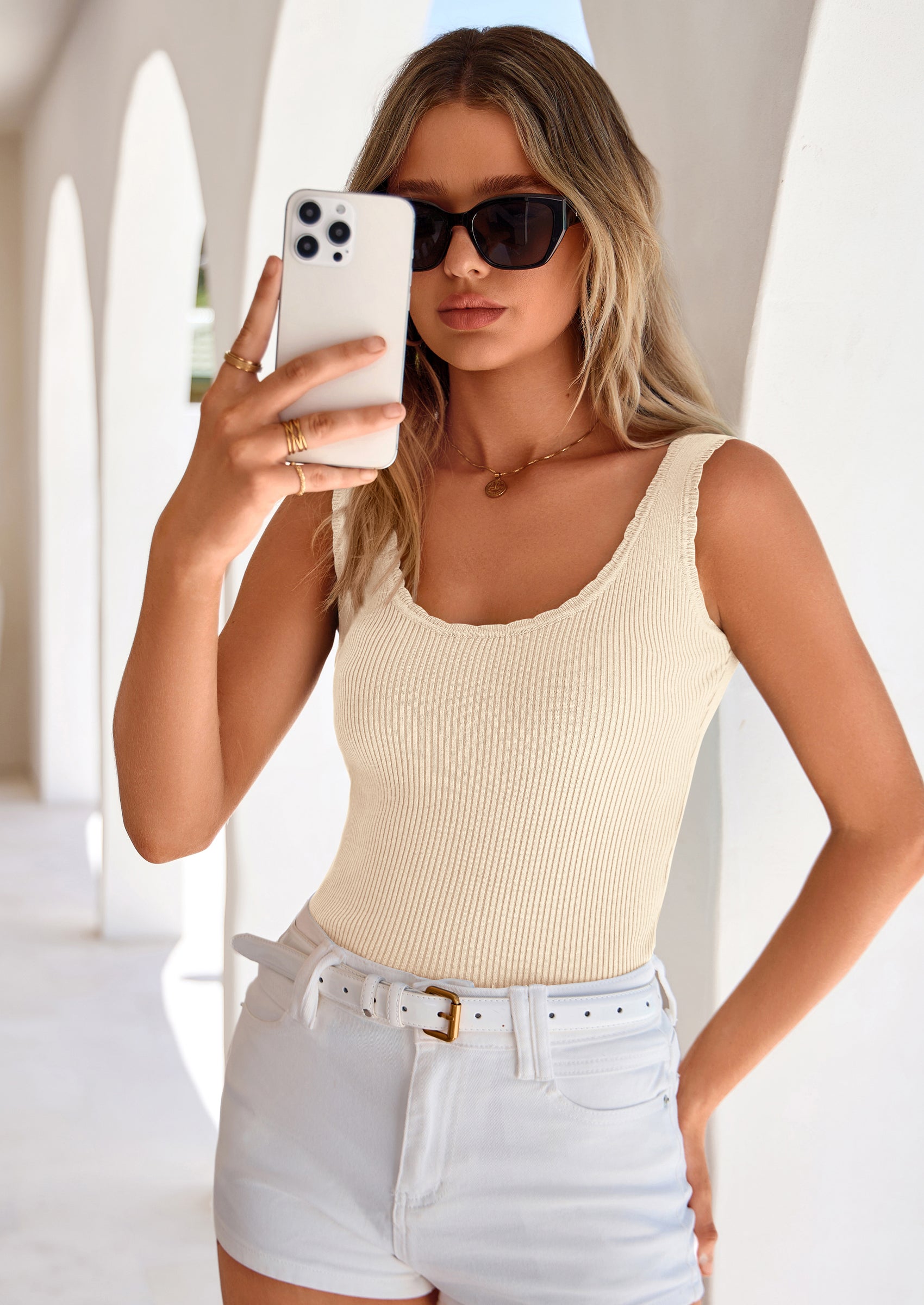 PRETTYGARDEN Womens Summer Sleeveless Tank Tops V Neck Ruffle Lightweight Ribbed Knit Shirt Casual Going Out Top PRETTYGARDEN