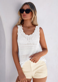 PRETTYGARDEN Womens Crochet Tank Tops Summer Spring Boho Sleeveless Cute Knit Sweater Vest Trendy Beach Vacation Clothes PRETTYGARDEN