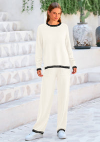 PRETTYGARDEN Women's 2 Piece Knit Sweater Outfit Casual Long Sleeve Pullover Wide Leg Pants Tracksuit Loungewear Set PRETTYGARDEN