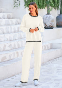 PRETTYGARDEN Women's 2 Piece Knit Sweater Outfit Casual Long Sleeve Pullover Wide Leg Pants Tracksuit Loungewear Set PRETTYGARDEN