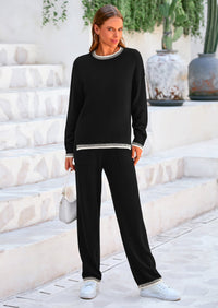 PRETTYGARDEN Women's 2 Piece Knit Sweater Outfit Casual Long Sleeve Pullover Wide Leg Pants Tracksuit Loungewear Set PRETTYGARDEN