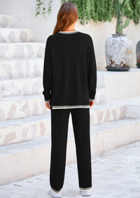 PRETTYGARDEN Women's 2 Piece Knit Sweater Outfit Casual Long Sleeve Pullover Wide Leg Pants Tracksuit Loungewear Set PRETTYGARDEN