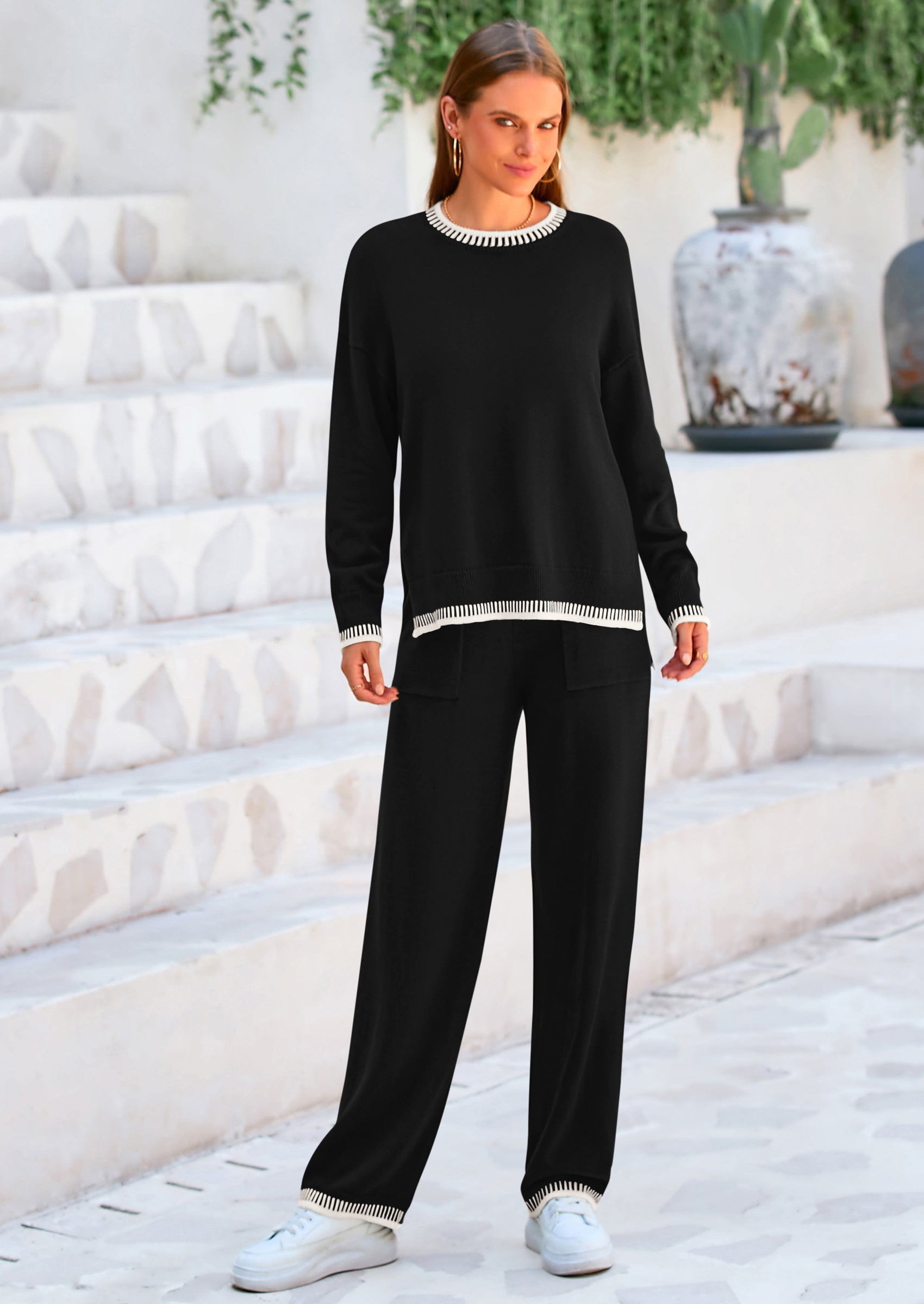 PRETTYGARDEN Women's 2 Piece Knit Sweater Outfit Casual Long Sleeve Pullover Wide Leg Pants Tracksuit Loungewear Set PRETTYGARDEN