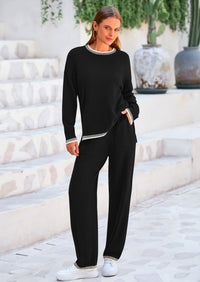 PRETTYGARDEN Women's 2 Piece Knit Sweater Outfit Casual Long Sleeve Pullover Wide Leg Pants Tracksuit Loungewear Set PRETTYGARDEN