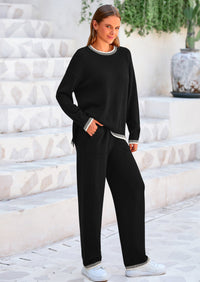 PRETTYGARDEN Women's 2 Piece Knit Sweater Outfit Casual Long Sleeve Pullover Wide Leg Pants Tracksuit Loungewear Set PRETTYGARDEN
