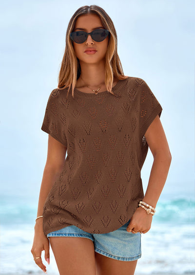 PRETTYGARDEN Women's Summer Sweater Vest Lightweight Knit Cap Sleeve Hollow Out Tank Tops Crochet Coverup Spring Outfits PRETTYGARDEN