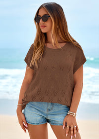 PRETTYGARDEN Women's Summer Sweater Vest Lightweight Knit Cap Sleeve Hollow Out Tank Tops Crochet Coverup Spring Outfits PRETTYGARDEN