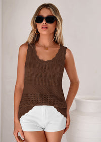 PRETTYGARDEN Womens Crochet Tank Tops Summer Spring Boho Sleeveless Cute Knit Sweater Vest Trendy Beach Vacation Clothes PRETTYGARDEN