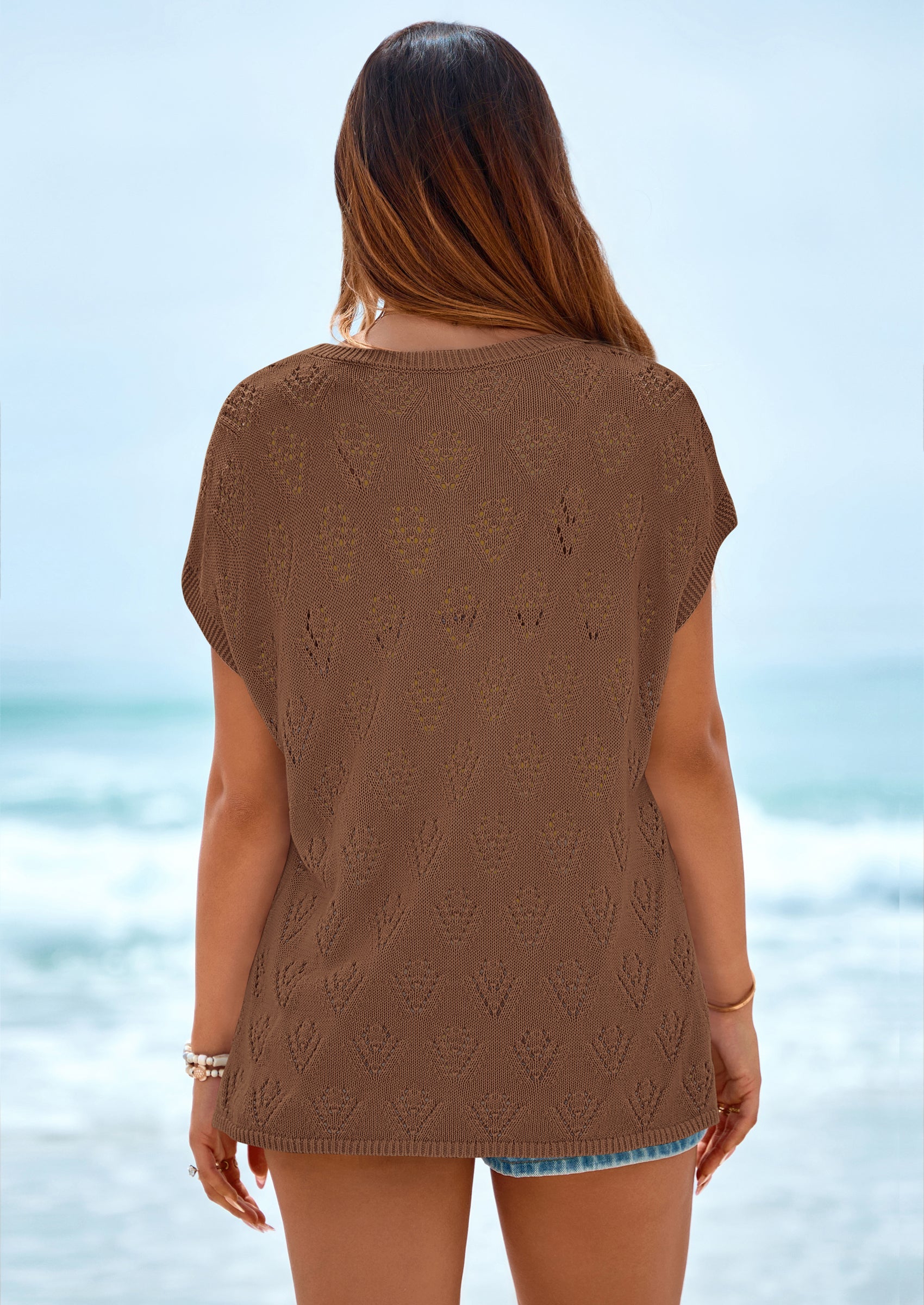 PRETTYGARDEN Women's Summer Sweater Vest Lightweight Knit Cap Sleeve Hollow Out Tank Tops Crochet Coverup Spring Outfits PRETTYGARDEN