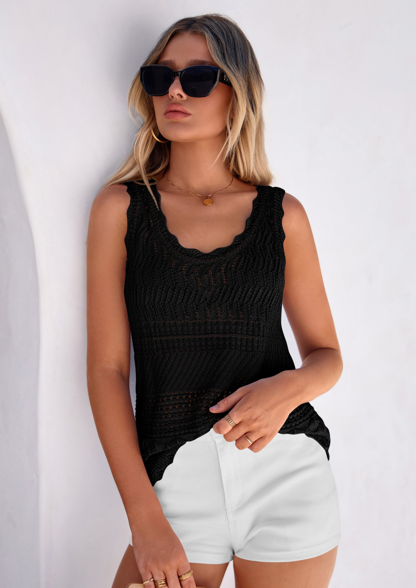 PRETTYGARDEN Womens Crochet Tank Tops Summer Spring Boho Sleeveless Cute Knit Sweater Vest Trendy Beach Vacation Clothes PRETTYGARDEN