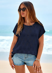 PRETTYGARDEN Women's Summer Sweater Vest Lightweight Knit Cap Sleeve Hollow Out Tank Tops Crochet Coverup Spring Outfits PRETTYGARDEN