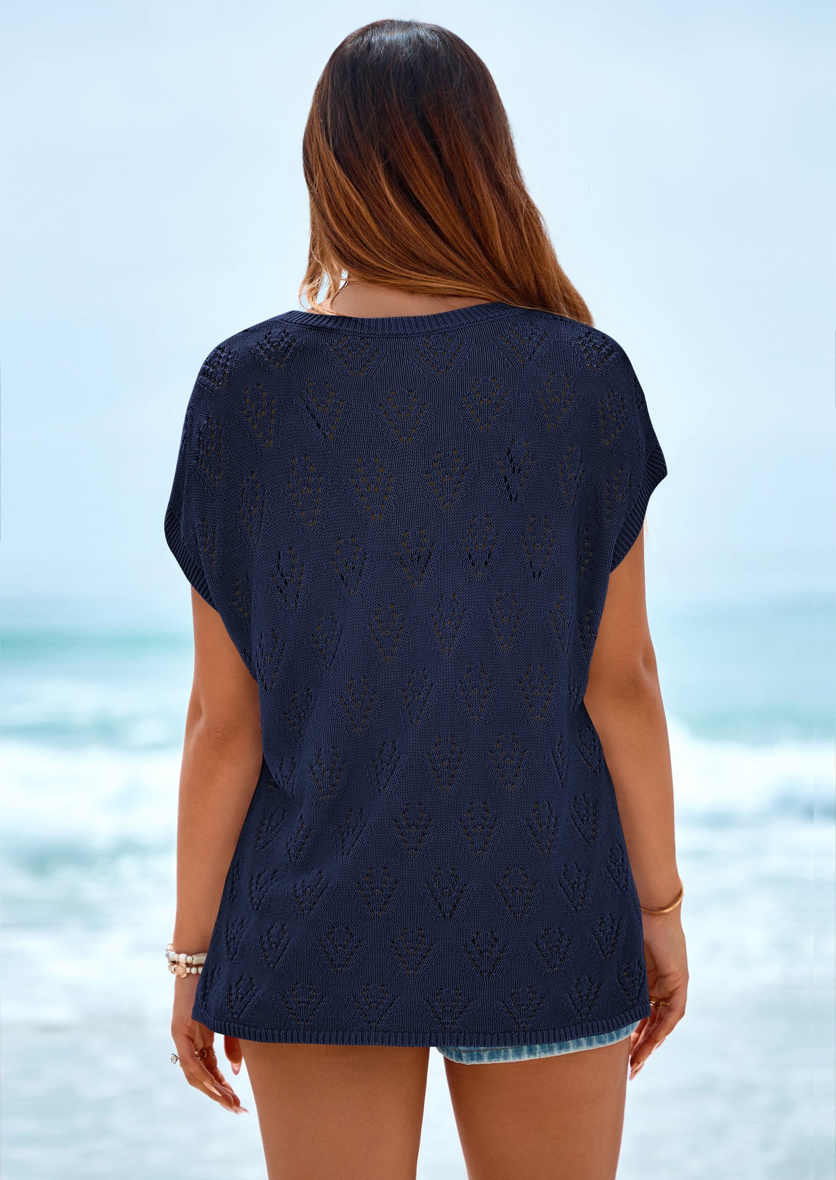 PRETTYGARDEN Women's Summer Sweater Vest Lightweight Knit Cap Sleeve Hollow Out Tank Tops Crochet Coverup Spring Outfits PRETTYGARDEN