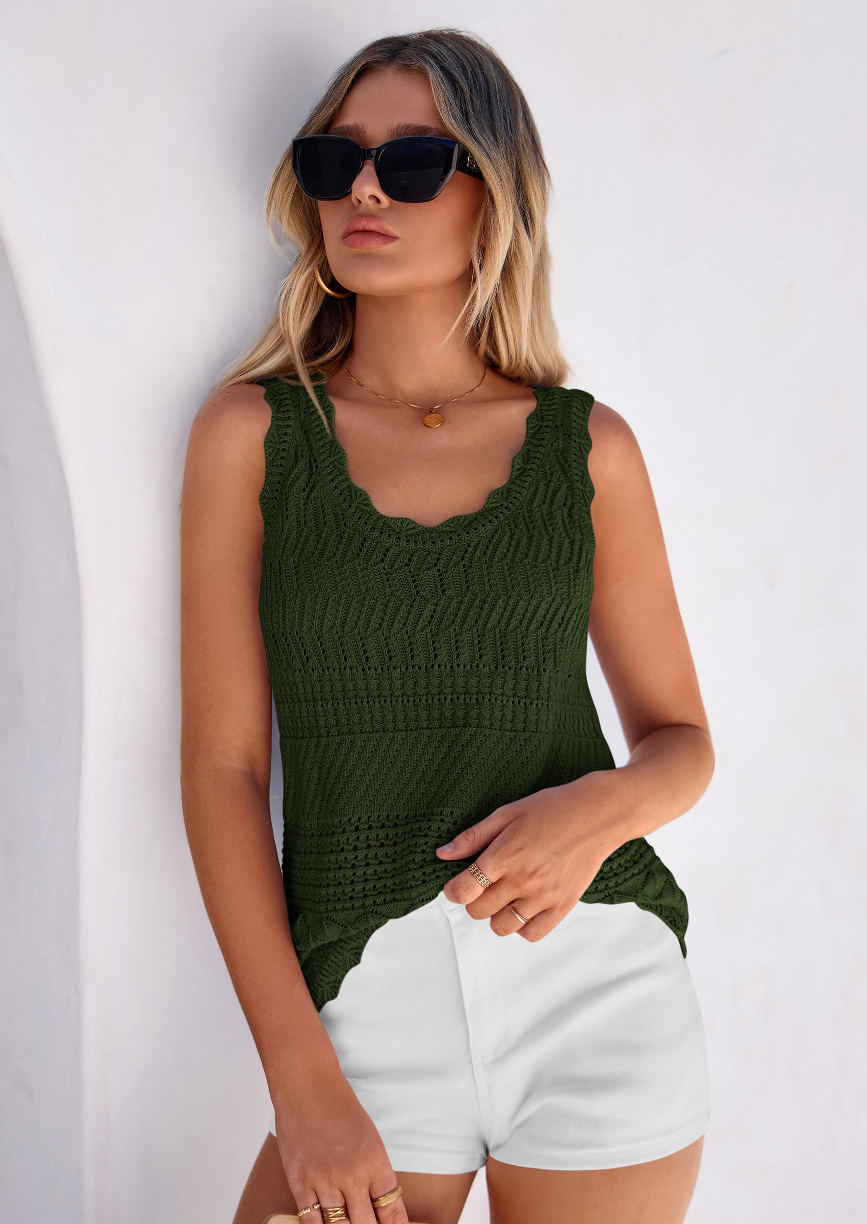 PRETTYGARDEN Womens Crochet Tank Tops Summer Spring Boho Sleeveless Cute Knit Sweater Vest Trendy Beach Vacation Clothes PRETTYGARDEN