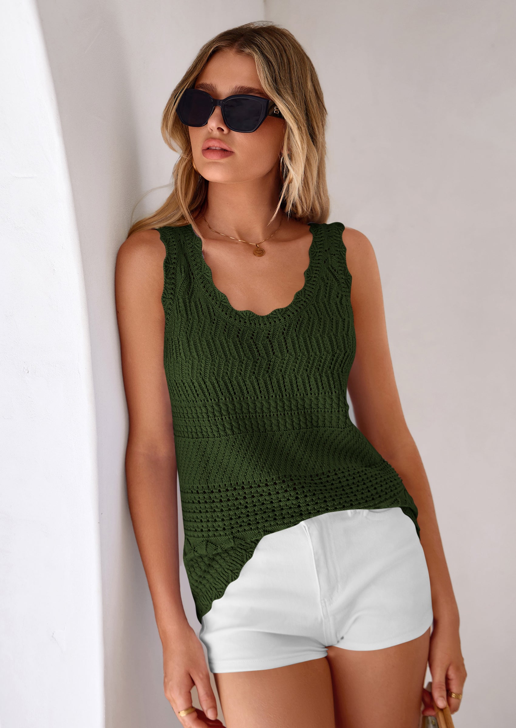 PRETTYGARDEN Womens Crochet Tank Tops Summer Spring Boho Sleeveless Cute Knit Sweater Vest Trendy Beach Vacation Clothes PRETTYGARDEN