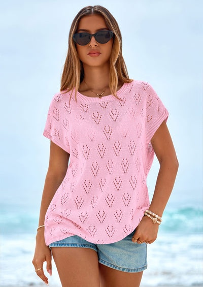 PRETTYGARDEN Women's Summer Sweater Vest Lightweight Knit Cap Sleeve Hollow Out Tank Tops Crochet Coverup Spring Outfits PRETTYGARDEN