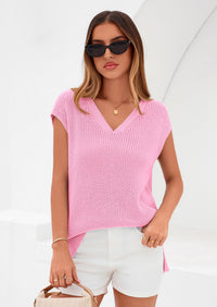 PRETTYGARDEN Women's Lightweight Sweaters Vest Spring Trendy Cap Sleeve V Neck Knit Tank Tops Summer Going Out Outfits PRETTYGARDEN