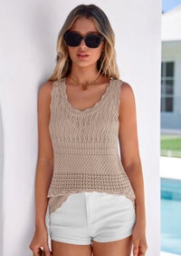 PRETTYGARDEN Womens Crochet Tank Tops Summer Spring Boho Sleeveless Cute Knit Sweater Vest Trendy Beach Vacation Clothes PRETTYGARDEN