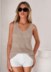 PRETTYGARDEN Womens Crochet Tank Tops Summer Spring Boho Sleeveless Cute Knit Sweater Vest Trendy Beach Vacation Clothes PRETTYGARDEN