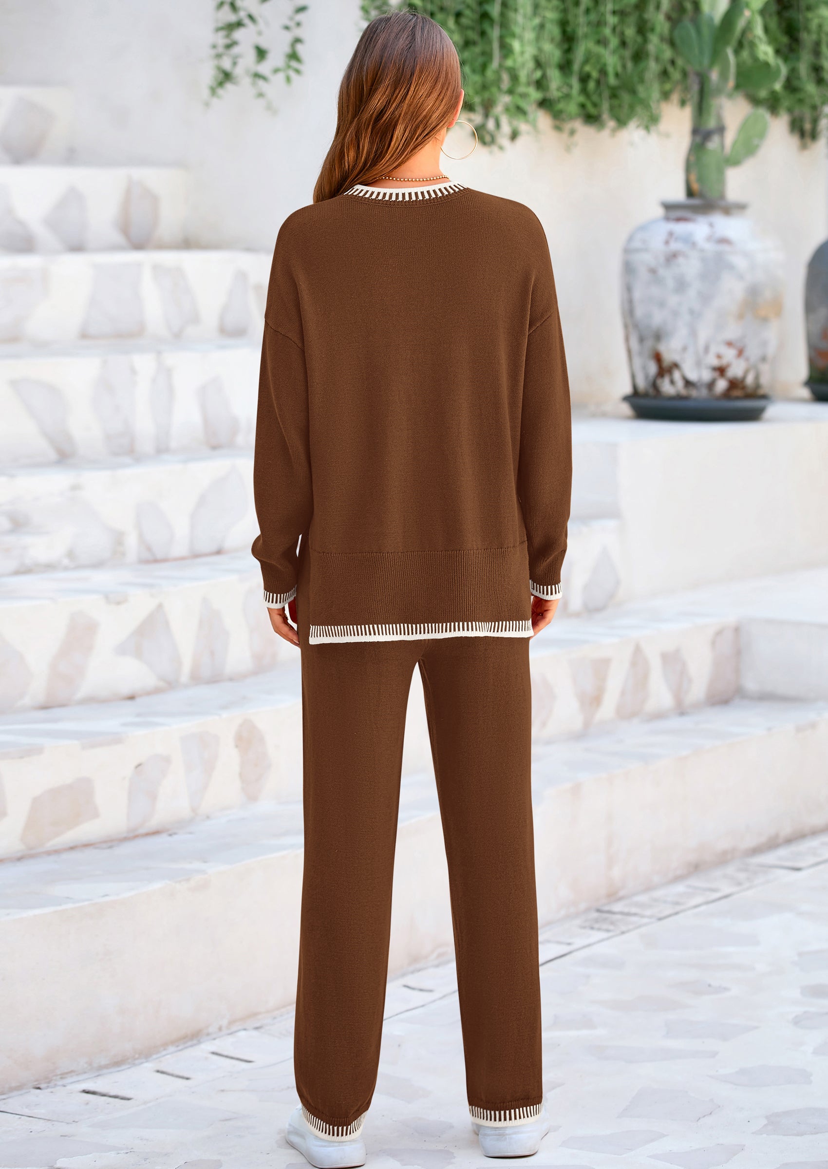 PRETTYGARDEN Women's 2 Piece Knit Sweater Outfit Casual Long Sleeve Pullover Wide Leg Pants Tracksuit Loungewear Set PRETTYGARDEN