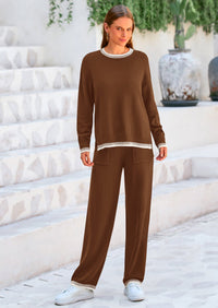 PRETTYGARDEN Women's 2 Piece Knit Sweater Outfit Casual Long Sleeve Pullover Wide Leg Pants Tracksuit Loungewear Set PRETTYGARDEN