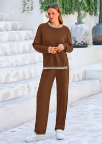 PRETTYGARDEN Women's 2 Piece Knit Sweater Outfit Casual Long Sleeve Pullover Wide Leg Pants Tracksuit Loungewear Set PRETTYGARDEN