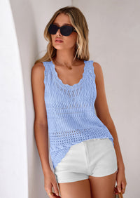 PRETTYGARDEN Womens Crochet Tank Tops Summer Spring Boho Sleeveless Cute Knit Sweater Vest Trendy Beach Vacation Clothes PRETTYGARDEN