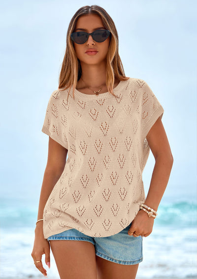 PRETTYGARDEN Women's Summer Sweater Vest Lightweight Knit Cap Sleeve Hollow Out Tank Tops Crochet Coverup Spring Outfits PRETTYGARDEN