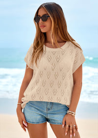 PRETTYGARDEN Women's Summer Sweater Vest Lightweight Knit Cap Sleeve Hollow Out Tank Tops Crochet Coverup Spring Outfits PRETTYGARDEN