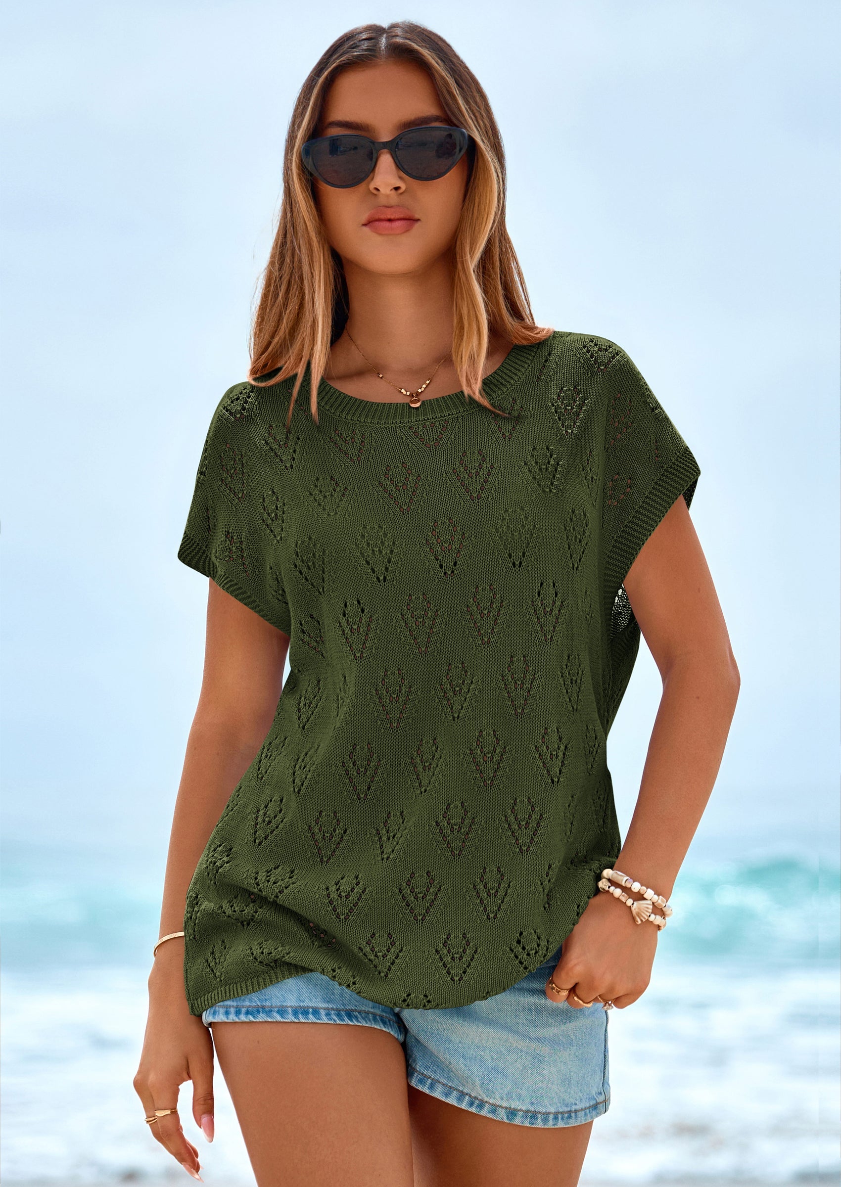 PRETTYGARDEN Women's Summer Sweater Vest Lightweight Knit Cap Sleeve Hollow Out Tank Tops Crochet Coverup Spring Outfits PRETTYGARDEN