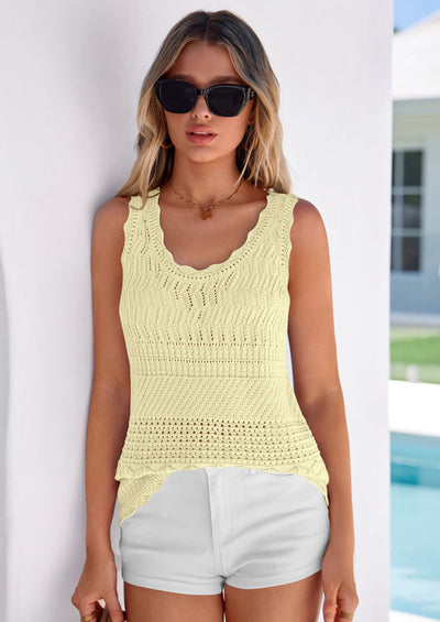PRETTYGARDEN Womens Crochet Tank Tops Summer Spring Boho Sleeveless Cute Knit Sweater Vest Trendy Beach Vacation Clothes PRETTYGARDEN